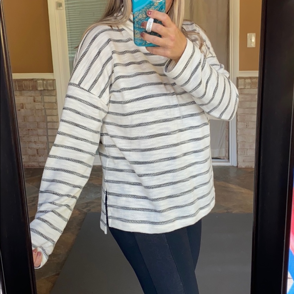 J. Crew Striped Mock Neck Pullover  (Black/White)